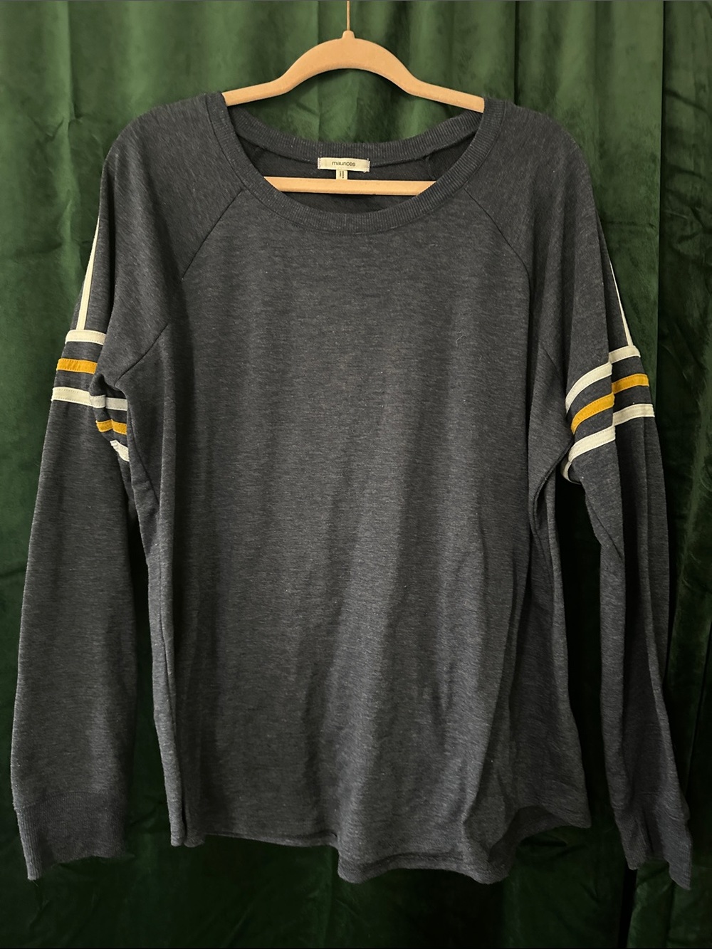 Heather Navy Long Sleeve with Striped Sleeve Detail